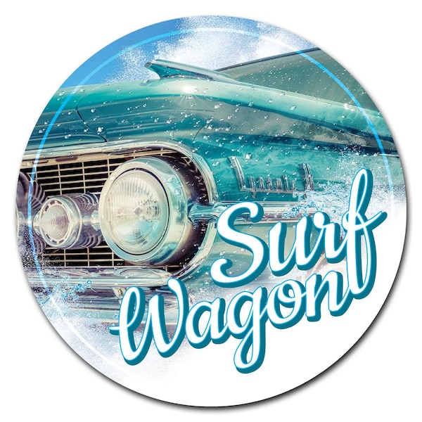 Surf Wagon Circle Corrugated Plastic Sign